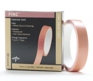 Medline Pinc Zinc Oxide Fixation Tape, 1/2" x 5 yd., Ideal for Wound Care and First Aid, Pack of 36