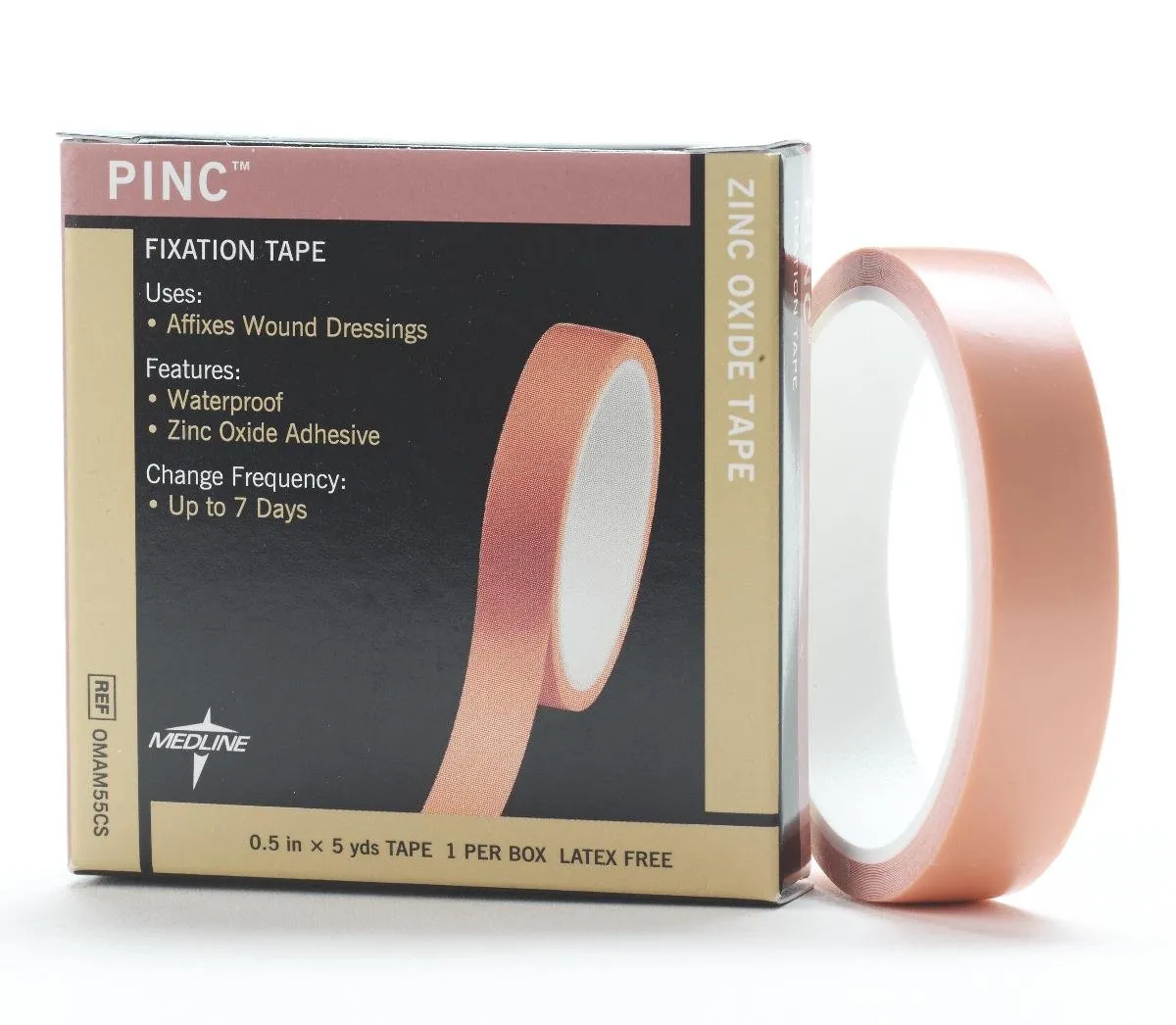 Medline Pinc Zinc Oxide Fixation Tape, 1/2" x 5 yd., Ideal for Wound Care and First Aid, Pack of 36