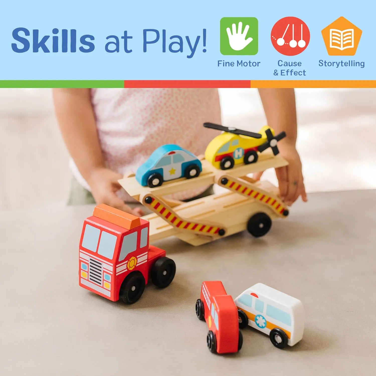 Melissa & Doug Wooden Emergency Vehicle Carrier Truck With 1 Truck and 4 Rescue Vehicles