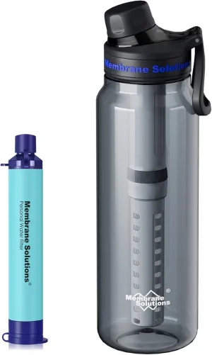 Membrane Solutions 36oz C3 ACF UF Filtered Water Bottle with 1 Packs Outdoor Water Filter Straw