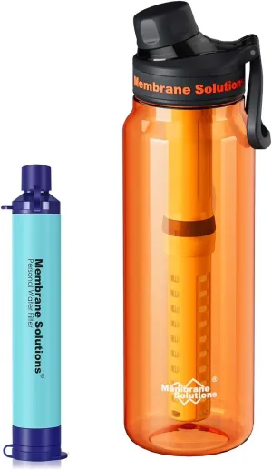 Membrane Solutions 36oz C3 ACF UF Filtered Water Bottle with 1 Packs Outdoor Water Filter Straw