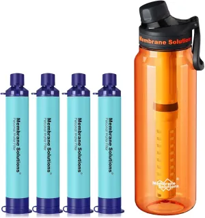 Membrane Solutions 36oz C3 ACF&UF Filtered Water Bottle with 4 Packs Outdoor Water Filter Straw
