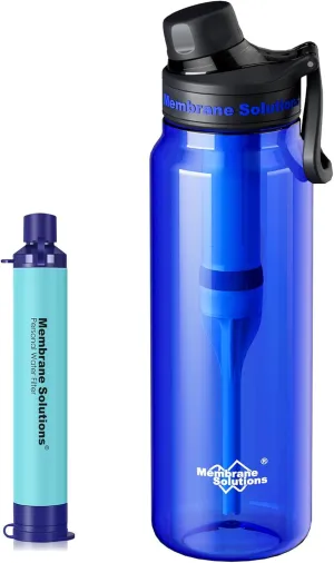 Membrane Solutions 36oz C3 ACFX2 Filtered Water Bottle with 1 Packs Outdoor Water Filter Straw