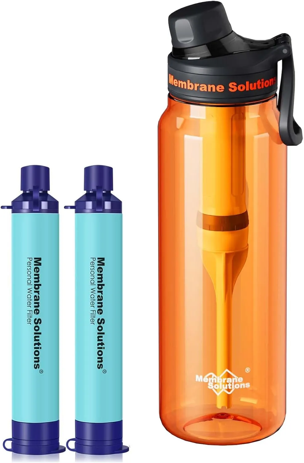 Membrane Solutions 36oz C3 ACFX2 Filtered Water Bottle with 2 Packs Outdoor Water Filter Straw