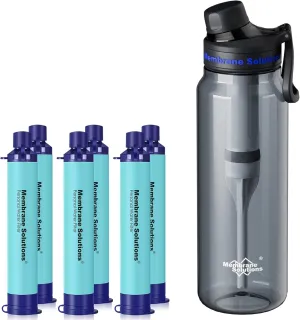 Membrane Solutions 36oz C3 ACFX2 Filtered Water Bottle with 6 Packs Outdoor Water Filter Straw