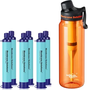 Membrane Solutions 36oz C3 ACFX2 Filtered Water Bottle with 6 Packs Outdoor Water Filter Straw