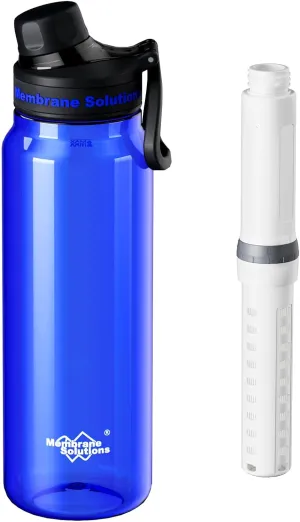 Membrane Solutions C3 Filtered Water Bottle, 36oz BPA-Free Bottle with Replaceable ACF UF Filter Cartridge, Portable Water Filter, Travel, Hiking & Camping for Clean Drinking Water Anywhere
