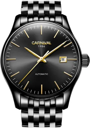Mens Automatic Machine All Black Stainless Steel Sapphire Glass Waterproof Men's Date Watch