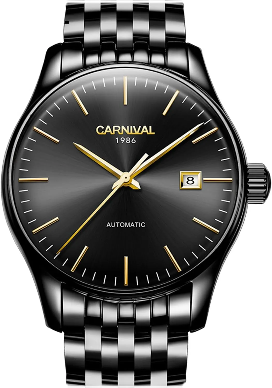 Mens Automatic Machine All Black Stainless Steel Sapphire Glass Waterproof Men's Date Watch