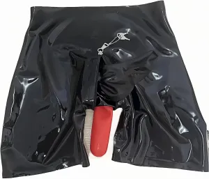 Men's Latex Shorts Boxers with Sheath Condom Lockable Zip Handmade