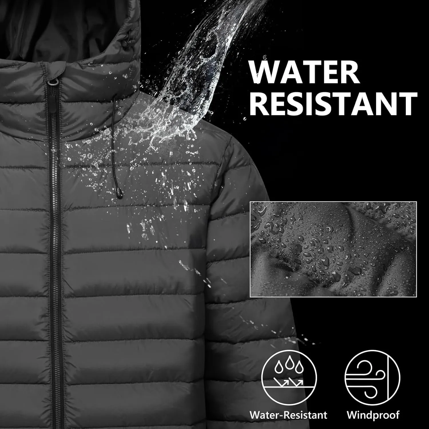 Men’s Lightweight Puffer Hooded Jacket Water Resistant Full Zip Insulated Warm Winter Coats