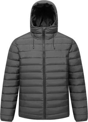 Men’s Lightweight Puffer Hooded Jacket Water Resistant Full Zip Insulated Warm Winter Coats