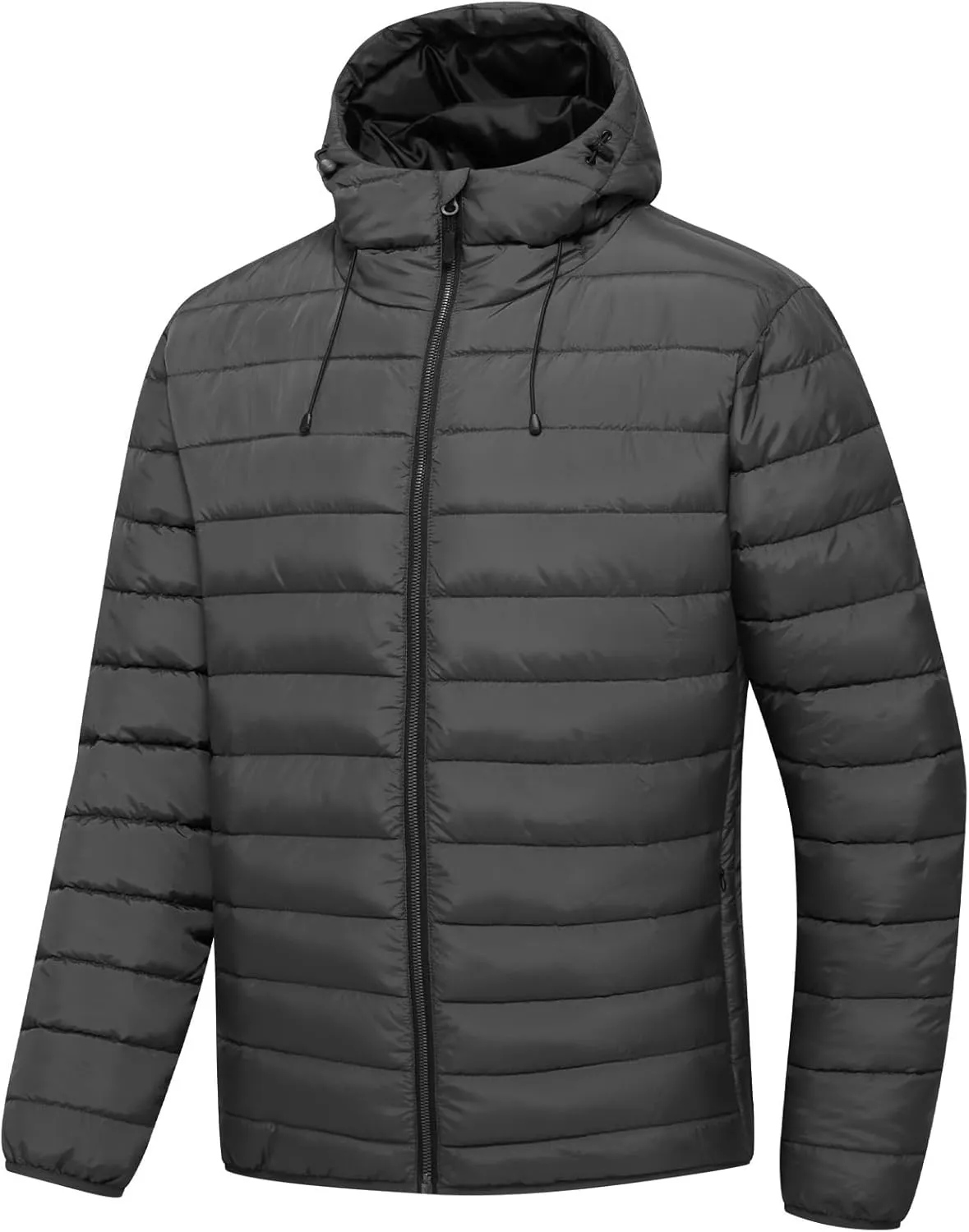 Men’s Lightweight Puffer Hooded Jacket Water Resistant Full Zip Insulated Warm Winter Coats