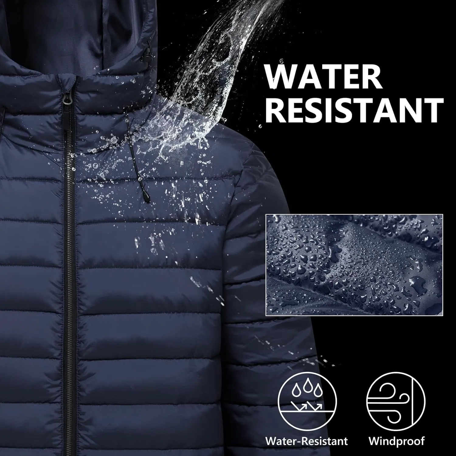 Men’s Lightweight Puffer Hooded Jacket Water Resistant Full Zip Insulated Warm Winter Coats
