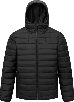 Men’s Lightweight Puffer Hooded Jacket Water Resistant Full Zip Insulated Warm Winter Coats