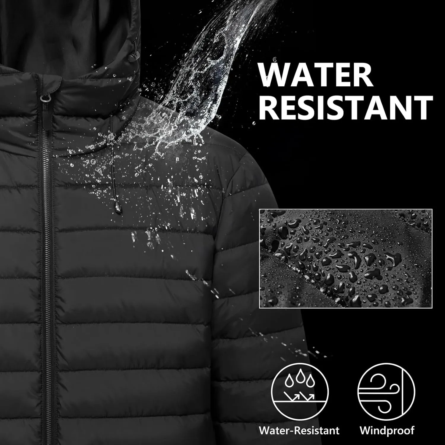 Men’s Lightweight Puffer Hooded Jacket Water Resistant Full Zip Insulated Warm Winter Coats
