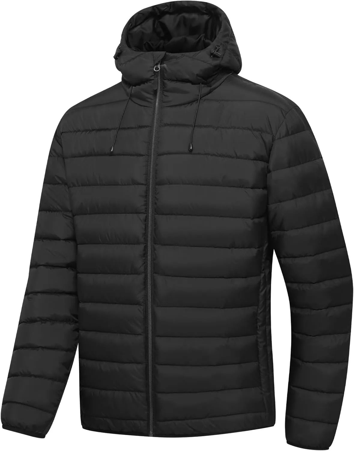 Men’s Lightweight Puffer Hooded Jacket Water Resistant Full Zip Insulated Warm Winter Coats