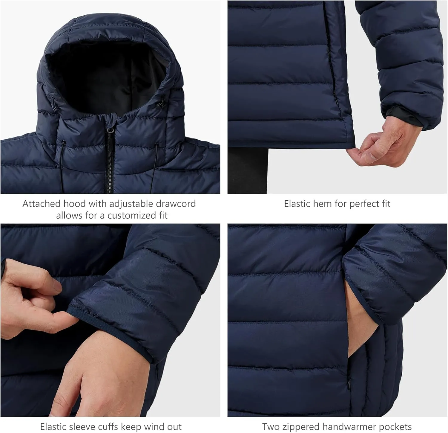 Men’s Lightweight Puffer Hooded Jacket Water Resistant Full Zip Insulated Warm Winter Coats