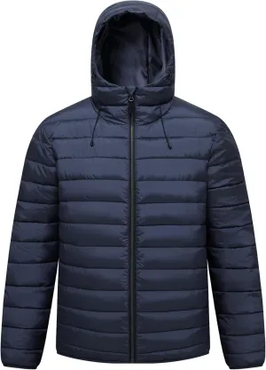 Men’s Lightweight Puffer Hooded Jacket Water Resistant Full Zip Insulated Warm Winter Coats