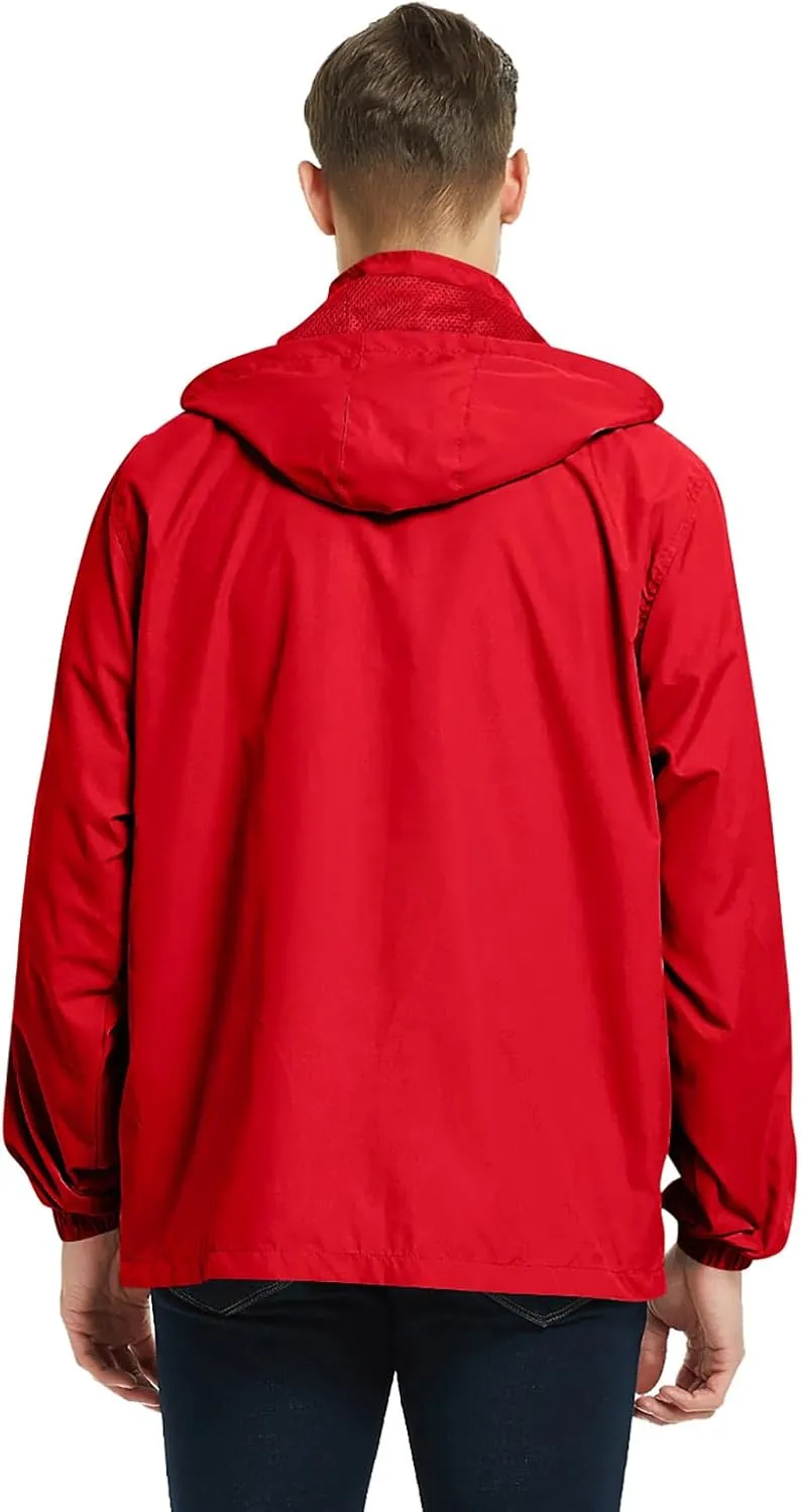 Mens Lightweight Windbreaker Waterproof Rain Jacket with Removable Hood