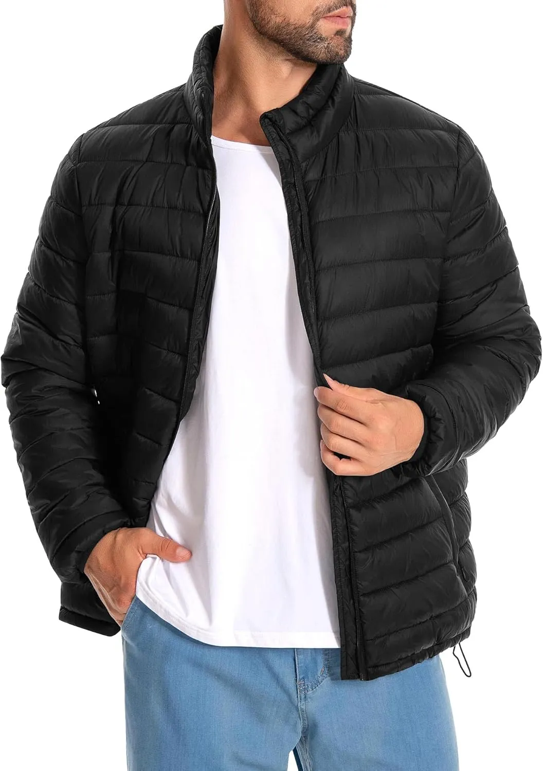 Men's Puffer Jacket Lightweight Warm Winter Jackets for Men Windproof Insulated Puffy Coat with 3 Pockets