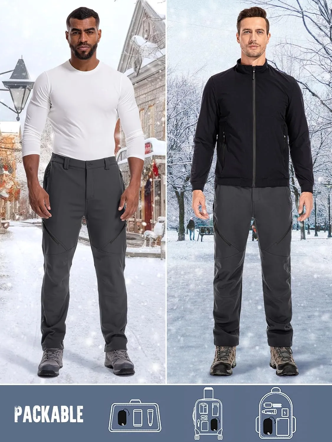 Men's Snow Ski Waterproof Fleece Lined Pants Winter Insulated Outdoor Hiking Mountain Softshell