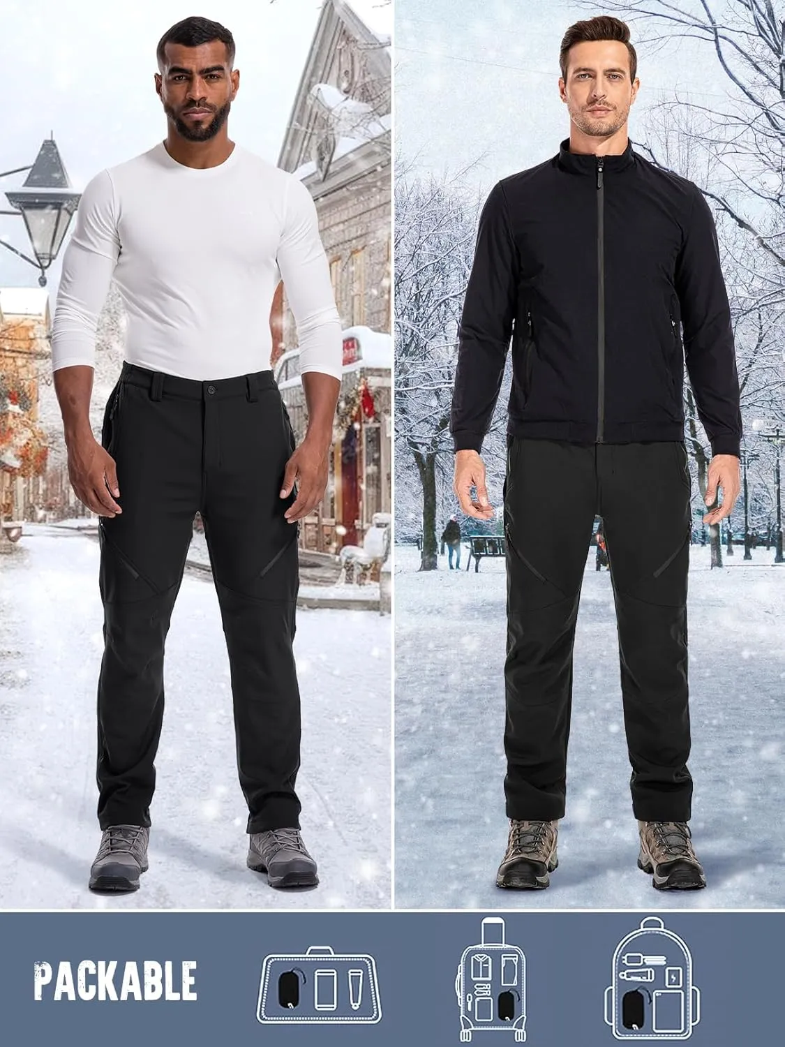 Men's Snow Ski Waterproof Fleece Lined Pants Winter Insulated Outdoor Hiking Mountain Softshell