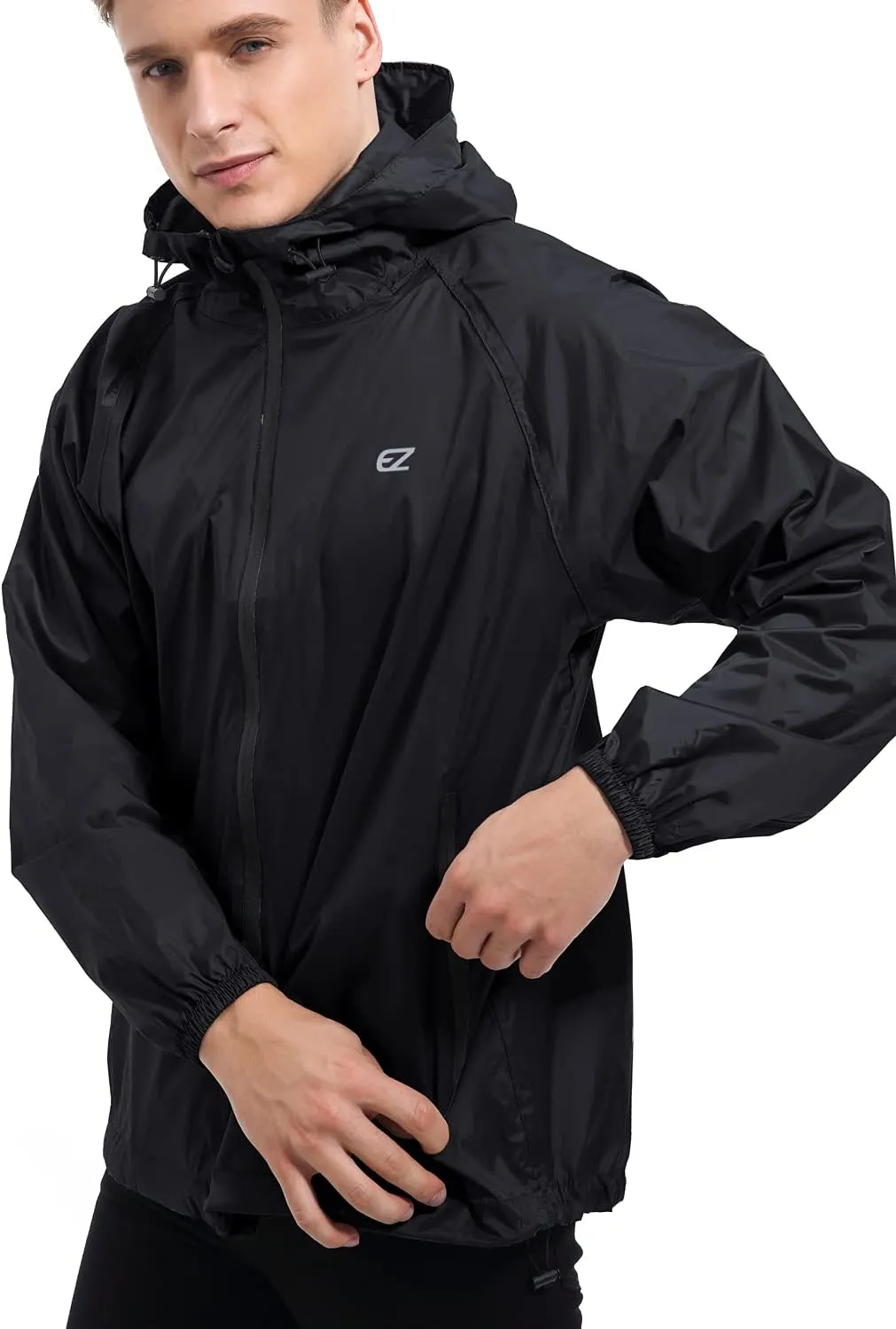 Men's Waterproof Hooded Rain Jacket Running Cycling Hiking Gear Windbreaker Lightweight Packable Raincoat