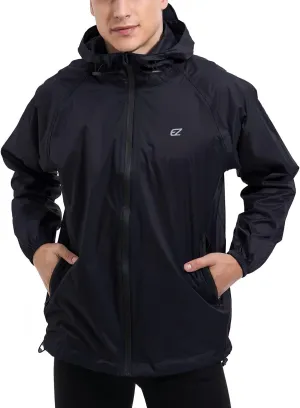 Men's Waterproof Hooded Rain Jacket Running Cycling Hiking Gear Windbreaker Lightweight Packable Raincoat