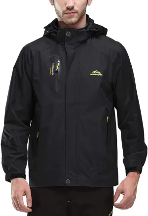 Mens Waterproof Rain Jacket with Hood Hiking Fishing Windproof Raincoat