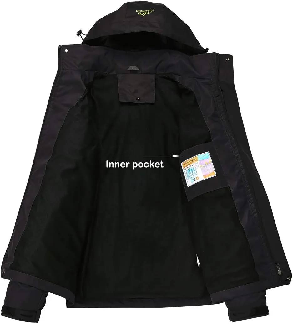 Mens Waterproof Rain Jacket with Hood Hiking Fishing Windproof Raincoat