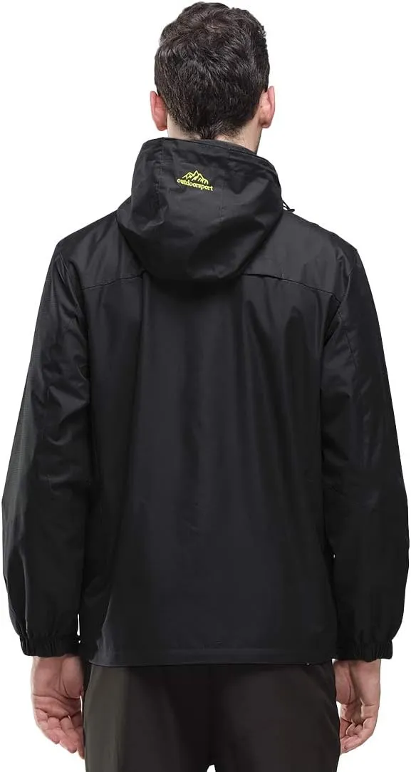 Mens Waterproof Rain Jacket with Hood Hiking Fishing Windproof Raincoat