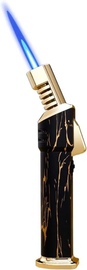 Metal Butane Lighter, Jet Flame Rechargeable Lighter with Safety Lock Adjustable and Lockable Flame, Windproof Lighter for BBQ, Camping, Gifts for Men(A)
