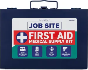 Metal Case First Aid Kit for Job Site & Contractors - OSHA Compliant, Heavy Duty Case for Work Trucks, Fleet, Renovation, Industrial, and Construction- 200 Piece Wall Mount First Aid Kit