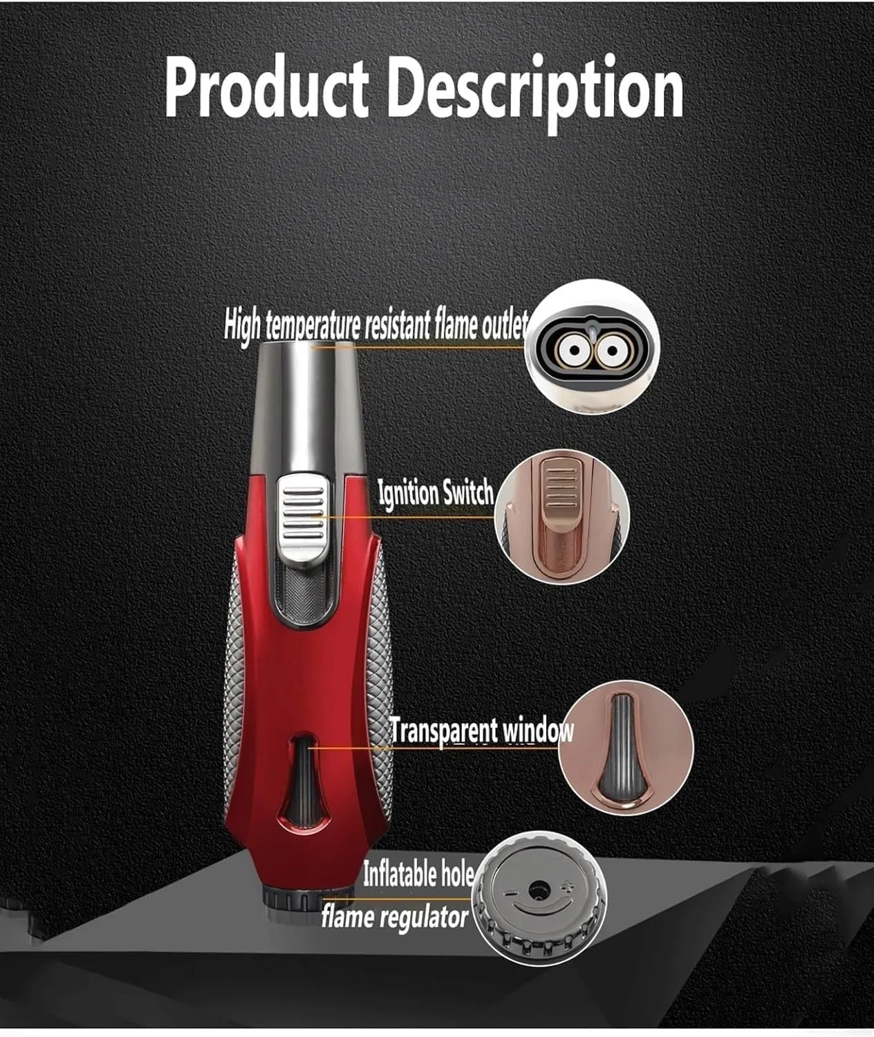 Metal Dual Jet Flame Torch Lighter Reusable Windproof Refillable Butane Gas Portable Kitchen BBQ Special Camping with Visible Tank(#6d4193)