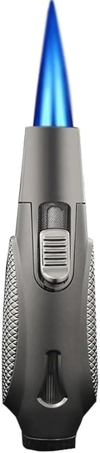 Metal Dual Jet Flame Torch Lighter Reusable Windproof Refillable Butane Gas Portable Kitchen BBQ Special Camping with Visible Tank(#6d4193)