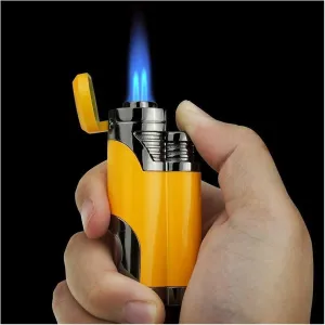 Metal Inflatable Butane Torch Lighter Windproof Dual Nozzle Lighter, Portable Refillable Lighter, Dual Flush Metal Lighter for Outdoor, Indoor (Fuel Not Included)(Black*b)