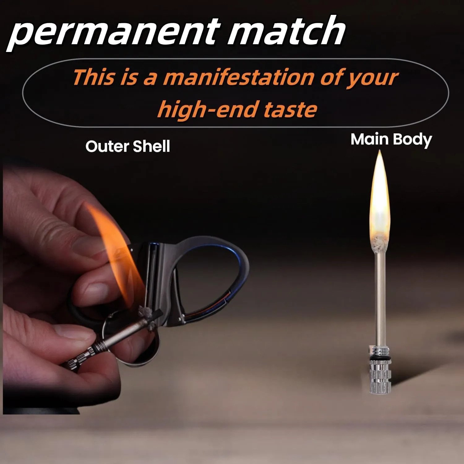 Metal Keychain Lighter,2025 New Lighter Key Chain Forever Match,Metal Match Keychains, Mini Waterproof Lighters (2pc*Black Silver)