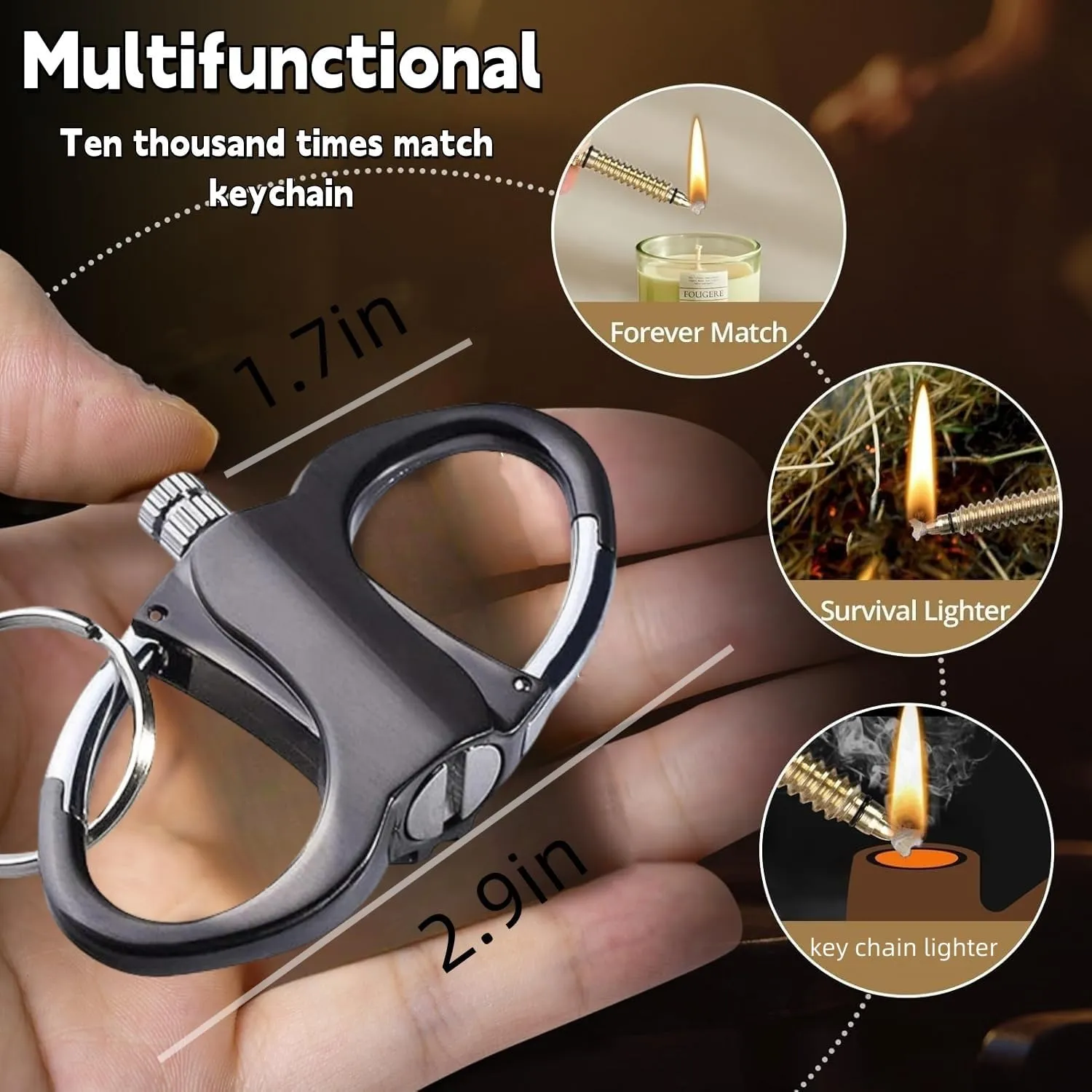 Metal Keychain Lighter,2025 New Lighter Key Chain Forever Match,Metal Match Keychains, Mini Waterproof Lighters (2pc*Black Silver)
