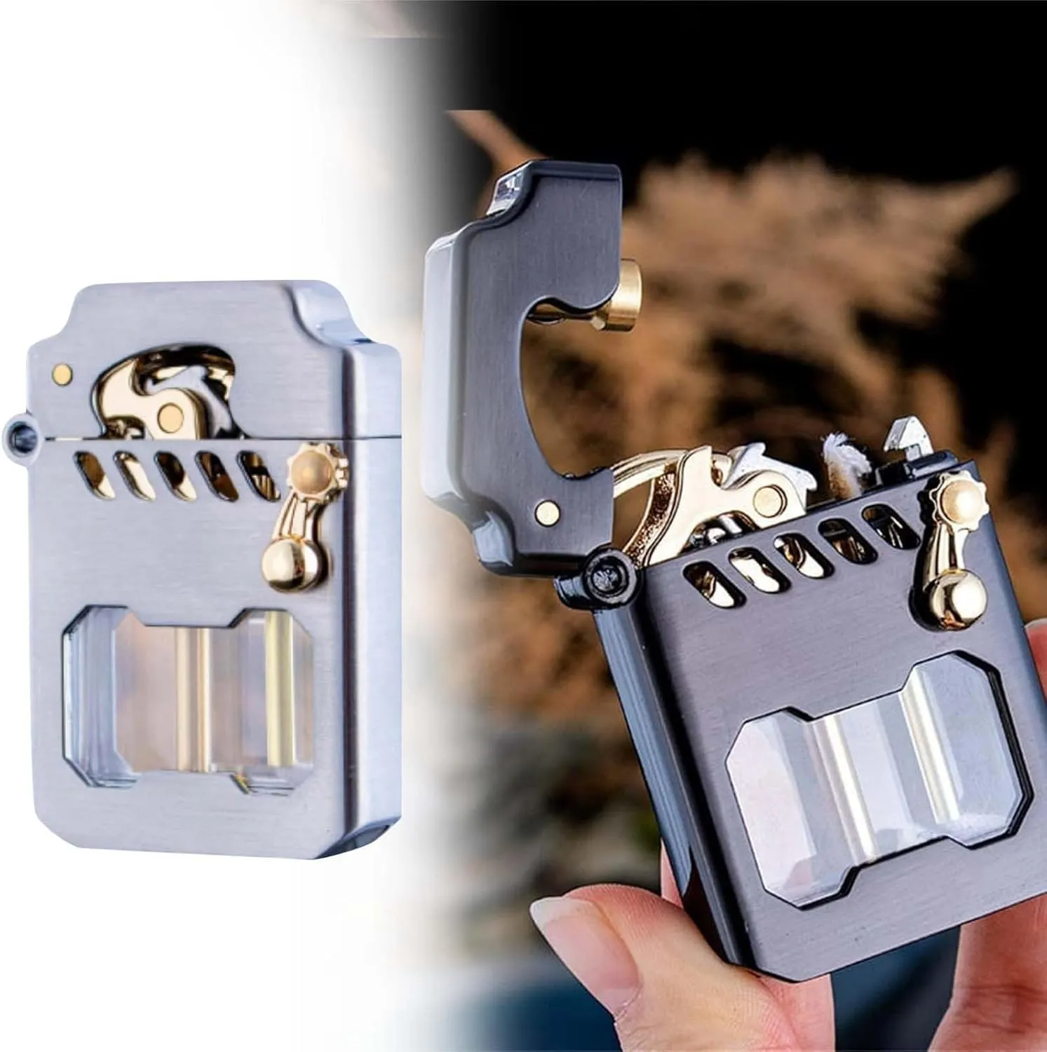 Metal Rocker Lighter, Retro Metal Rocker Kerosene Windproof Lighter, Retro Transparent Oil Tank Metal Rocker Kerosene Lighter, Unique Cool Stuff Lighter Perfect for Gift (Silver)
