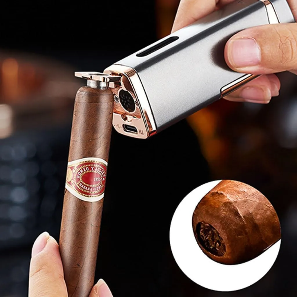 Metal Windproof Triple Jet Flame Lighter – USB Rechargeable Electric Lighter for Butane Gas – Portable & Reusable – Unique Birthday Gift for Men(#1)