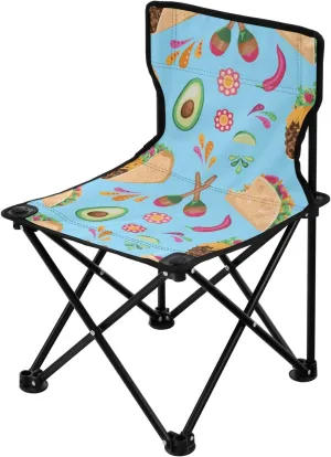 Mexican Food Blue Packable Camping Chairs Ultra Lightweight Foldable Chairs Indoor with Carrying Bag Lawn Chairs for Adults Heavy Duty for Camping Travel