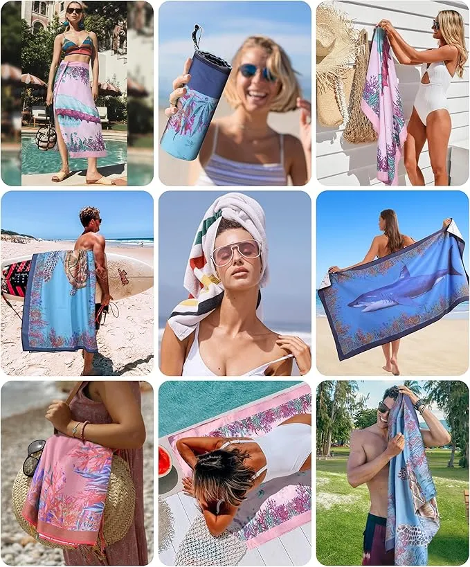 Microfiber Beach Towel Quick Dry Sandproof Compact Sand Free Soft Long Lightweight Sandless Fast Drying No Sand Repellent Foldable Micro Fiber Clearance Over Lounge Chair Cover Chair Two Side Octopus