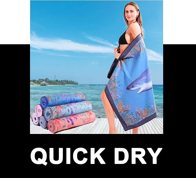 Microfiber Beach Towel Quick Dry Sandproof Compact Sand Free Soft Long Lightweight Sandless Fast Drying No Sand Repellent Foldable Micro Fiber Clearance Over Lounge Chair Cover Chair Two Side Octopus
