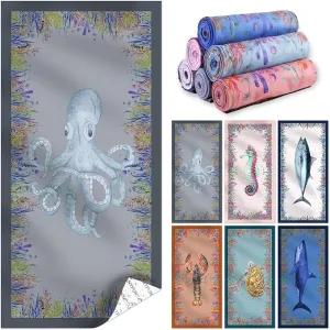 Microfiber Beach Towel Quick Dry Sandproof Compact Sand Free Soft Long Lightweight Sandless Fast Drying No Sand Repellent Foldable Micro Fiber Clearance Over Lounge Chair Cover Chair Two Side Octopus