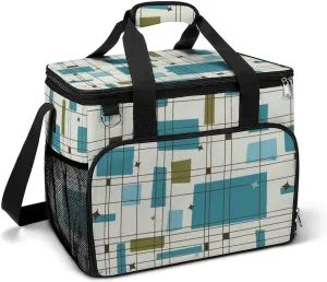 Mid Century Modern Partten Cooler Bag, Collapsible Soft Sided Cooler, Large Leakproof Camping Cooler, Portable Travel Cooler for Camping, Road Trips