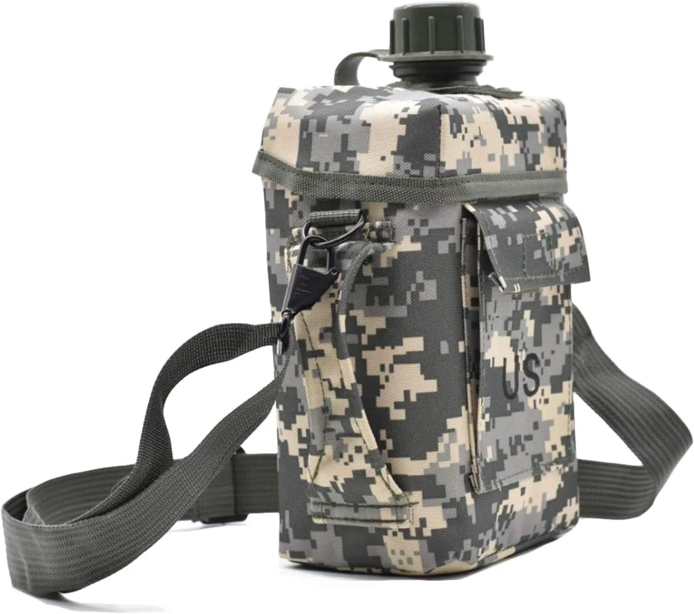 Military Canteen Squared Insulated Camouflage Bag Carrier Cover Canteen 2qt Capacity PVC Water Bottle Pouch for Hiking Camping (ACU)
