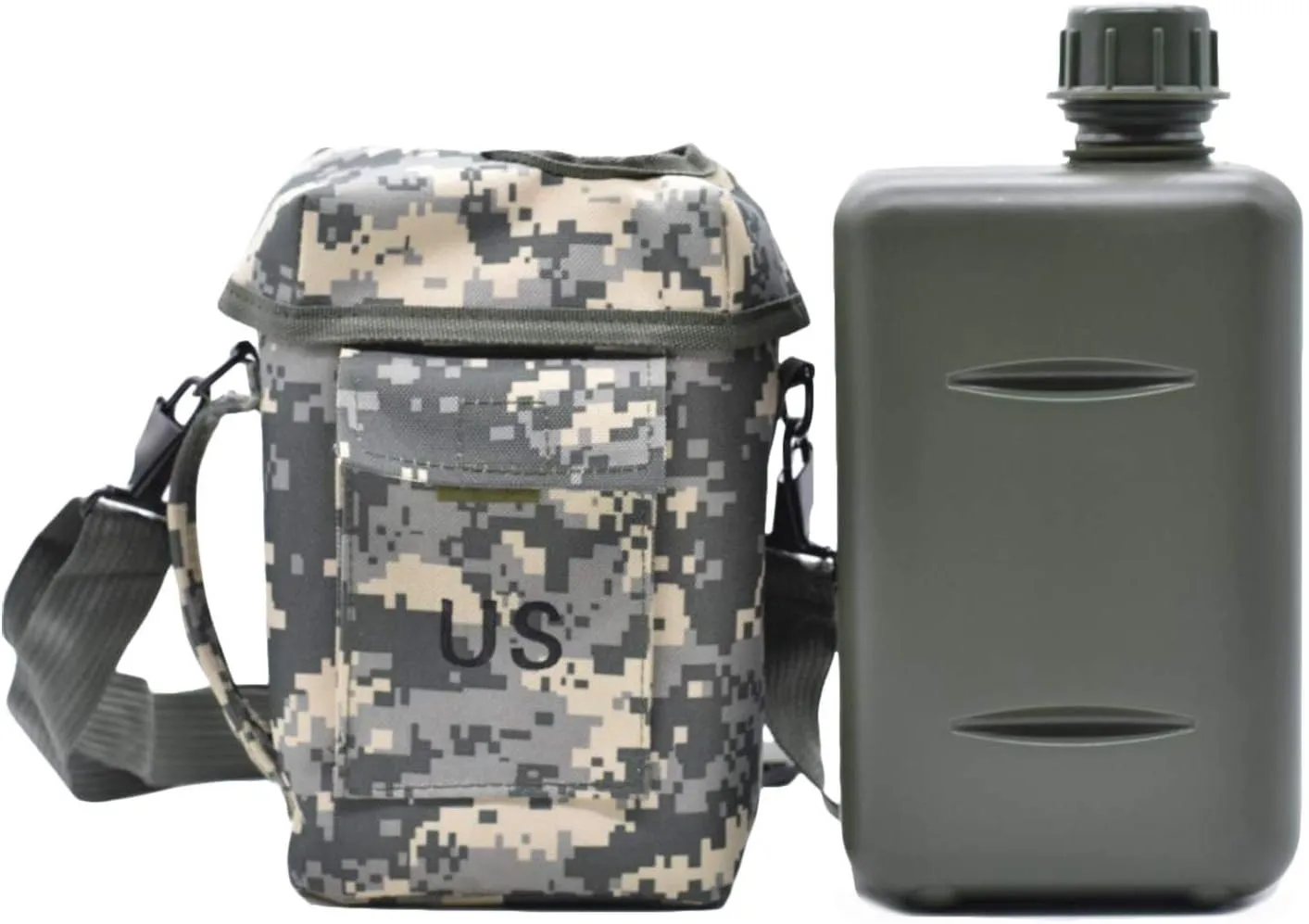 Military Canteen Squared Insulated Camouflage Bag Carrier Cover Canteen 2qt Capacity PVC Water Bottle Pouch for Hiking Camping (ACU)