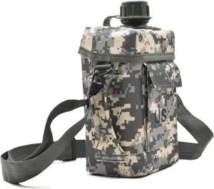Military Canteen Squared Insulated Camouflage Bag Carrier Cover Canteen 2qt Capacity PVC Water Bottle Pouch for Hiking Camping (ACU)