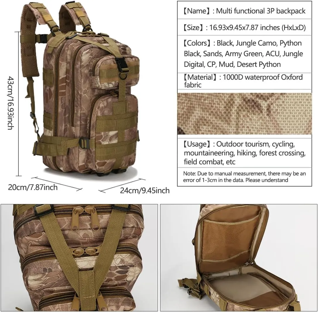 Military Tactical Backpack Rucksacks 3 Day Assault Pack for Hunting Trekking Camping Outdoor (Python Pattern Mud)
